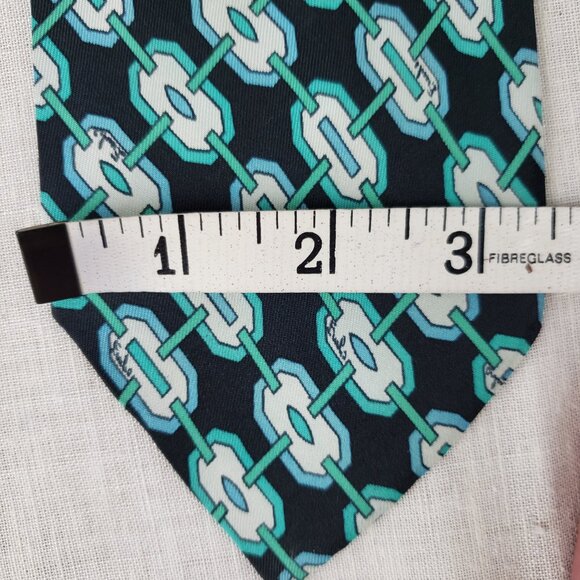 Emilio Pucci Silk Tie Black Teal Geometric Vintage Italy Saks Fifth Ave - Picture 7 of 7
